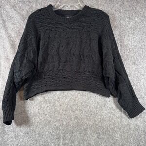 Planet Heart Sweater Womens M Black Crochet Cropped Open Knit Slouchy Boho